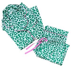 Bed Head Pajamas Organic Cotton Green Leopard Print Pajama Set $120 Size Small